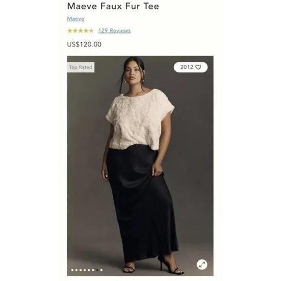 NWT Size L- Anthropologie Maeve faux-fur tee in Chocolate (NWT US$ 120) - Picture 9 of 16